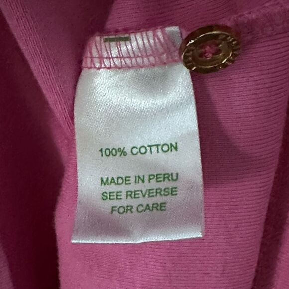 Lilly Pulitzer Womens 3/4 Sleeve Shirt Crewneck Gold Button Logo Pepto Pink Med - Picture 5 of 6